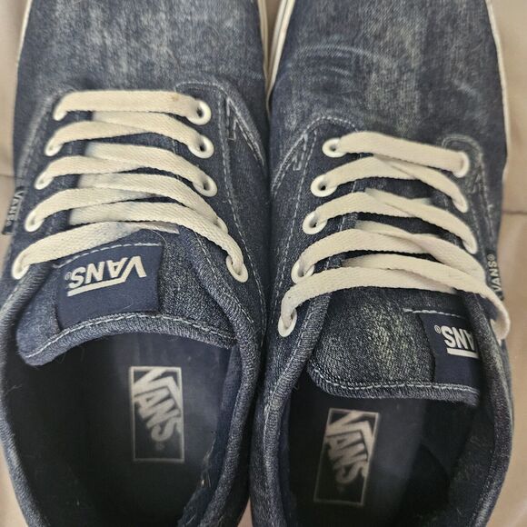 Vans Shoe Men 13 Blue Denim Low Cut Lace-up Sneakers Off the Wall - Picture 11 of 11